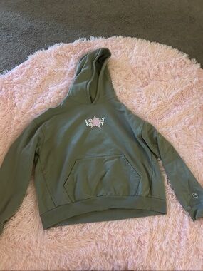 Lonely Ghost Olive Green Hoodie with Pink Star Logo